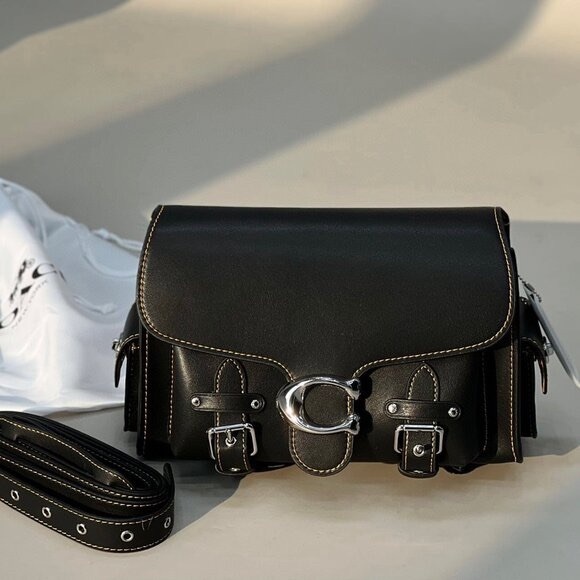 Coach CT721 Leather Soft Tabby Shoulder Bag Crossbody Black